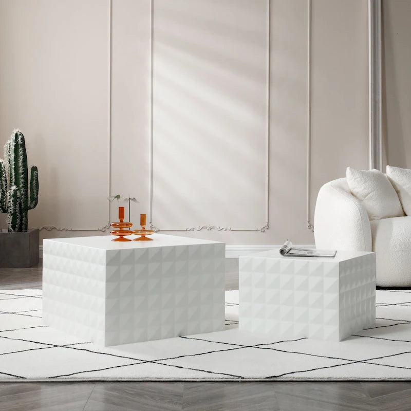 Modern Glam Square Nesting Coffee End Side Table for Living Room(Set of 2)