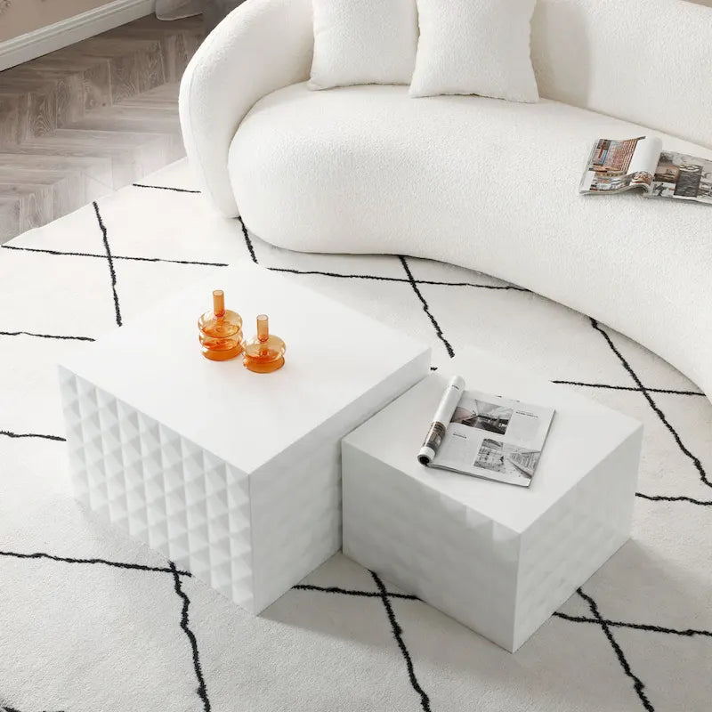 Modern Glam Square Nesting Coffee End Side Table for Living Room(Set of 2)