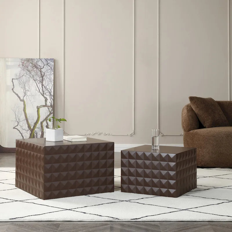 Modern Glam Square Nesting Coffee End Side Table for Living Room(Set of 2)