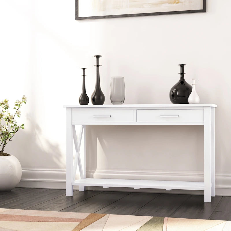 Solid Wood 47" Contemporary Console Sofa Table – 2 Drawers, Bottom Shelf