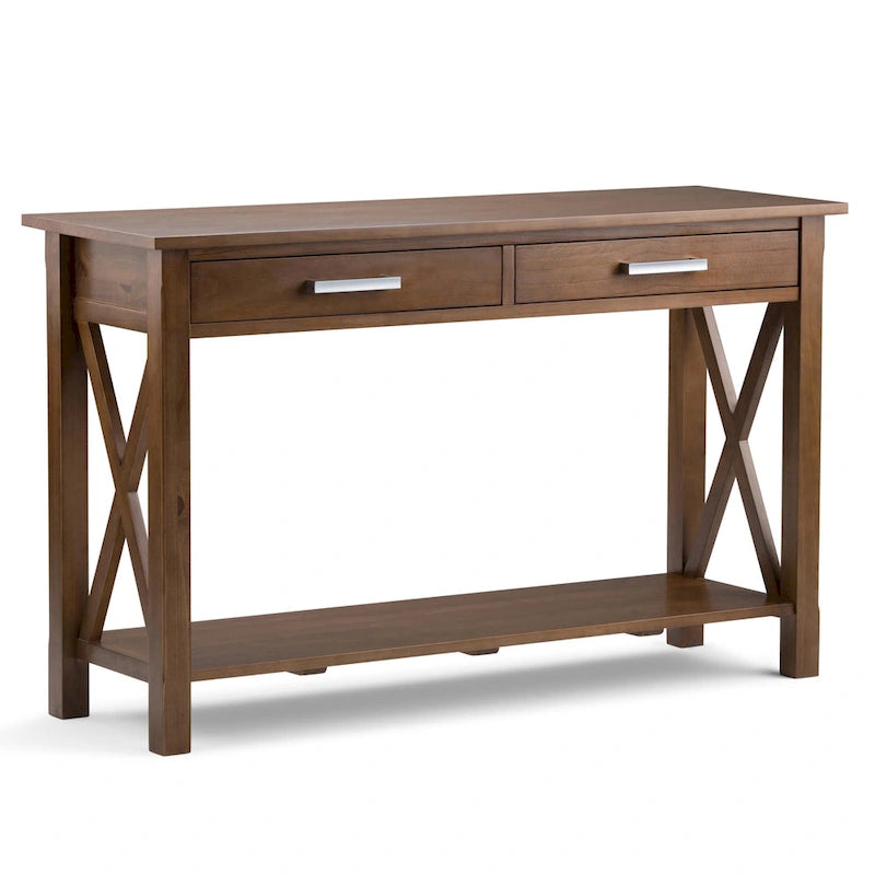 Solid Wood 47" Contemporary Console Sofa Table – 2 Drawers, Bottom Shelf
