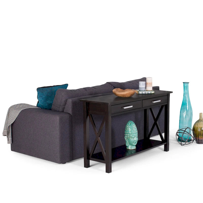 Solid Wood 47" Contemporary Console Sofa Table – 2 Drawers, Bottom Shelf