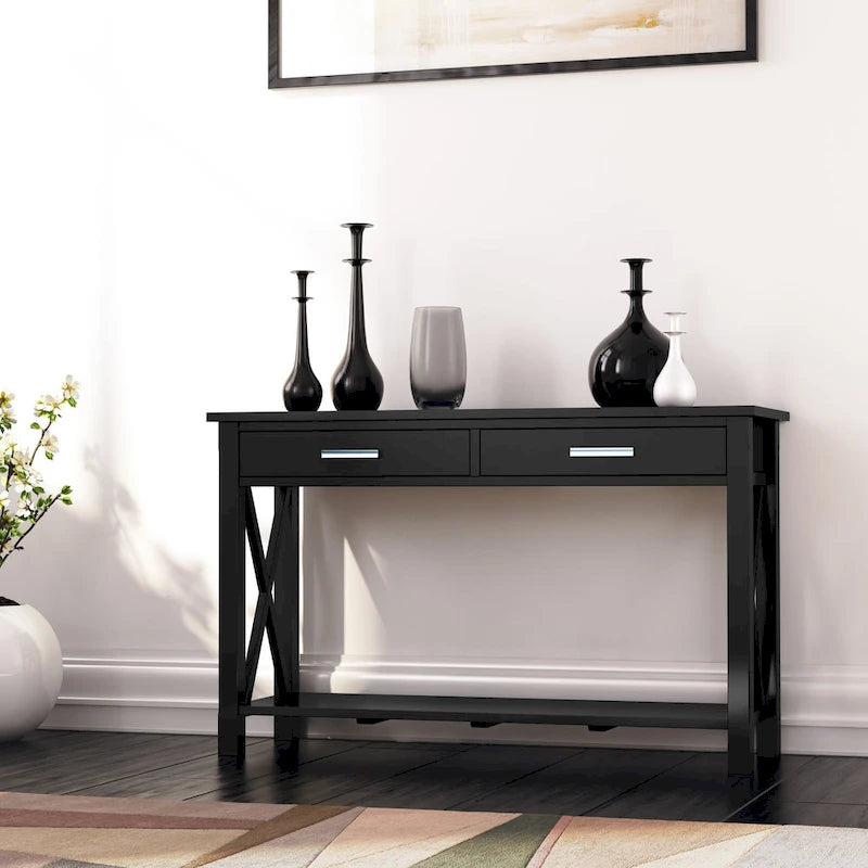 Solid Wood 47" Contemporary Console Sofa Table – 2 Drawers, Bottom Shelf
