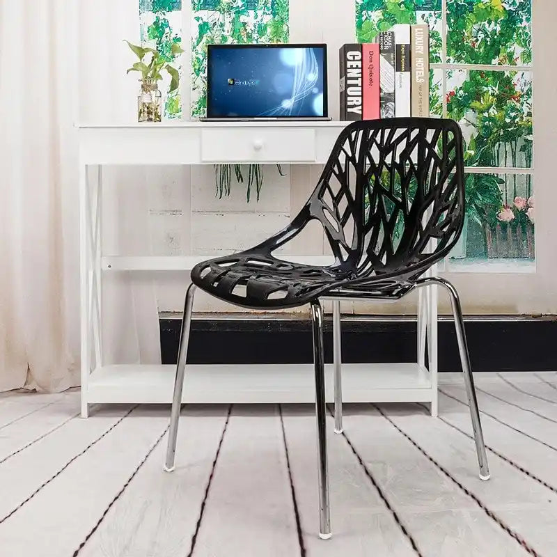 4pcs Bird's Nest Style Lounge Chair Dining Chair Black