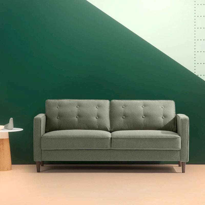 Pear Green Button-Tufted 3-Seater Sofa – Foam & Spring Cushions, 750 lb