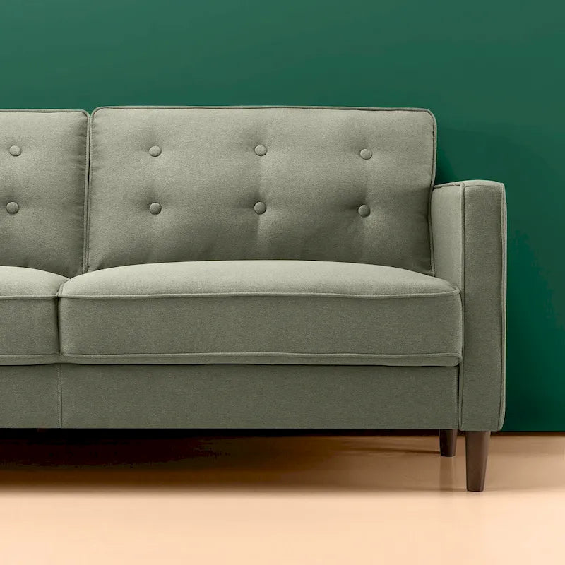 Pear Green Button-Tufted 3-Seater Sofa – Foam & Spring Cushions, 750 lb