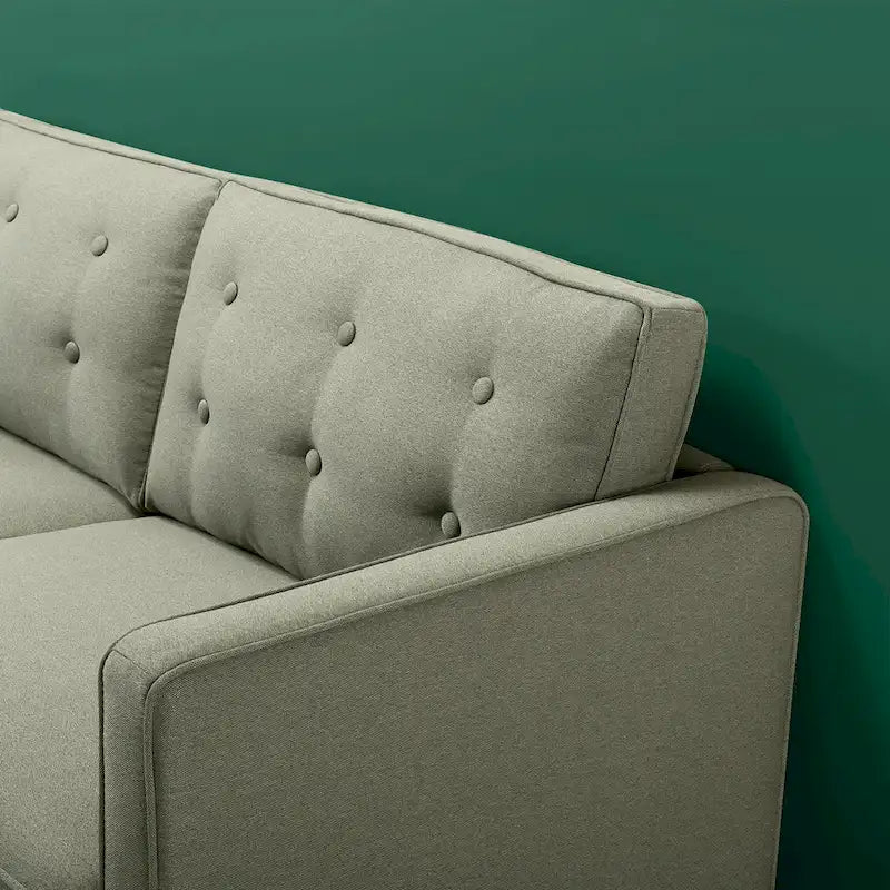 Pear Green Button-Tufted 3-Seater Sofa – Foam & Spring Cushions, 750 lb