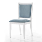 Crystal Diamond Strip Velvet Dining Chairs Set of 6 – Light Blue, White Frame