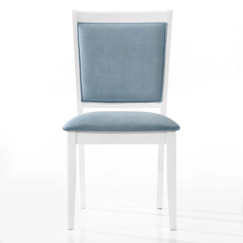 Crystal Diamond Strip Velvet Dining Chairs Set of 6 – Light Blue, White Frame