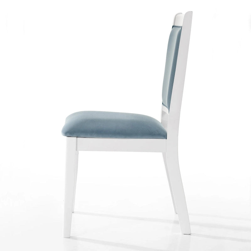 Crystal Diamond Strip Velvet Dining Chairs Set of 6 – Light Blue, White Frame