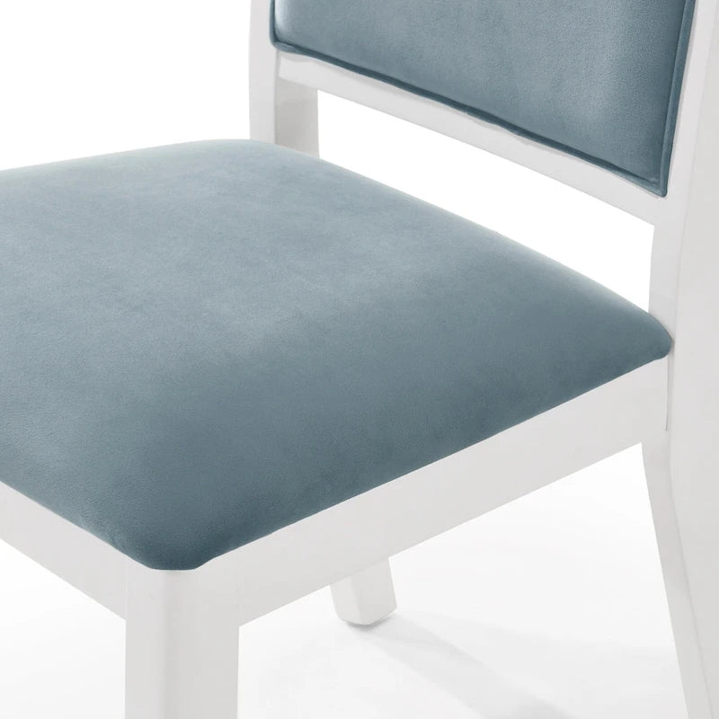 Crystal Diamond Strip Velvet Dining Chairs Set of 6 – Light Blue, White Frame