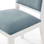 Crystal Diamond Strip Velvet Dining Chairs Set of 6 – Light Blue, White Frame