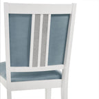 Crystal Diamond Strip Velvet Dining Chairs Set of 6 – Light Blue, White Frame