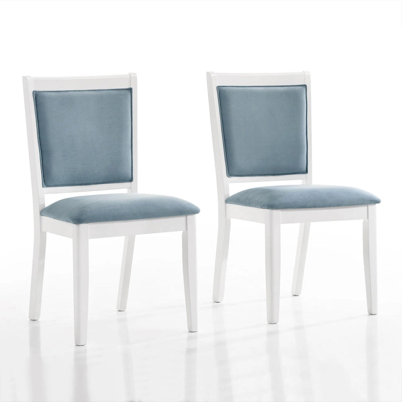 Crystal Diamond Strip Velvet Dining Chairs Set of 6 – Light Blue, White Frame