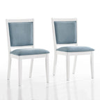 Crystal Diamond Strip Velvet Dining Chairs Set of 6 – Light Blue, White Frame