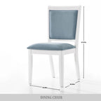 Crystal Diamond Strip Velvet Dining Chairs Set of 6 – Light Blue, White Frame