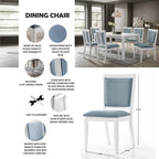 Crystal Diamond Strip Velvet Dining Chairs Set of 6 – Light Blue, White Frame