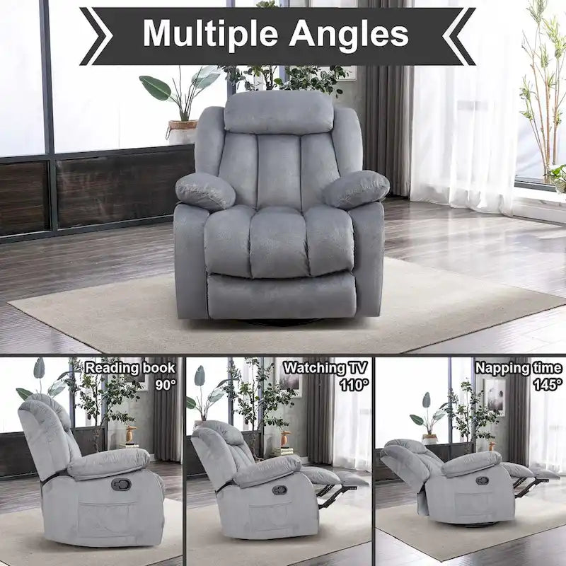Soft Fabric Overstuff Manual Recliner with Massager and Heat