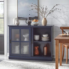 Sliding Tempered Glass Door Display Cabinet – 2 Fixed Shelves, White or Blue