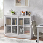 Sliding Tempered Glass Door Display Cabinet – 2 Fixed Shelves, White or Blue