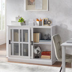 Sliding Tempered Glass Door Display Cabinet – 2 Fixed Shelves, White or Blue