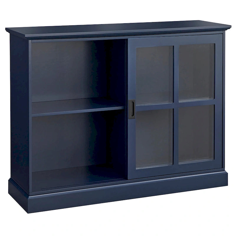 Sliding Tempered Glass Door Display Cabinet – 2 Fixed Shelves, White or Blue