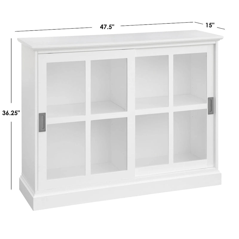 Sliding Tempered Glass Door Display Cabinet – 2 Fixed Shelves, White or Blue