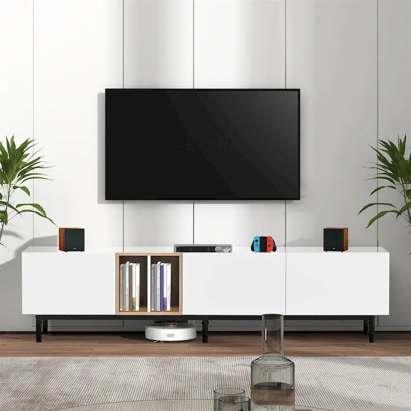 Modern TV Stand for 80 TV with 3 Doors with Large Storage Cabinet