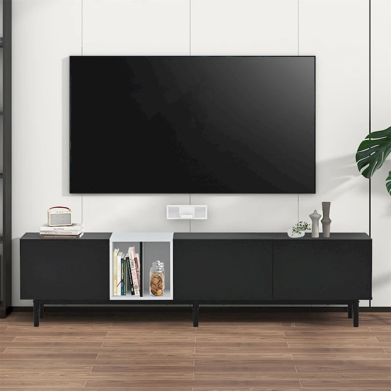 Modern TV Stand for 80 TV with 3 Doors with Large Storage Cabinet