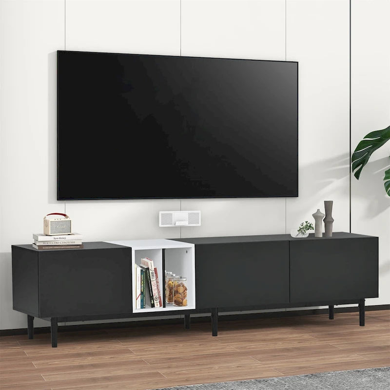 Modern TV Stand for 80 TV with 3 Doors with Large Storage Cabinet