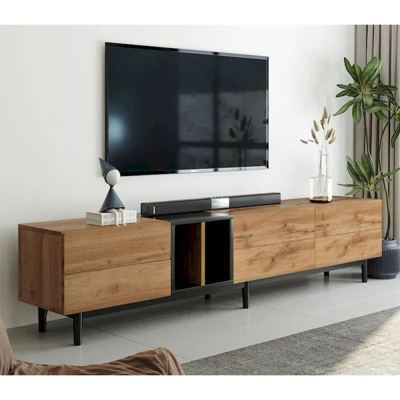 Modern TV Stand for 80 TV with 3 Doors with Large Storage Cabinet