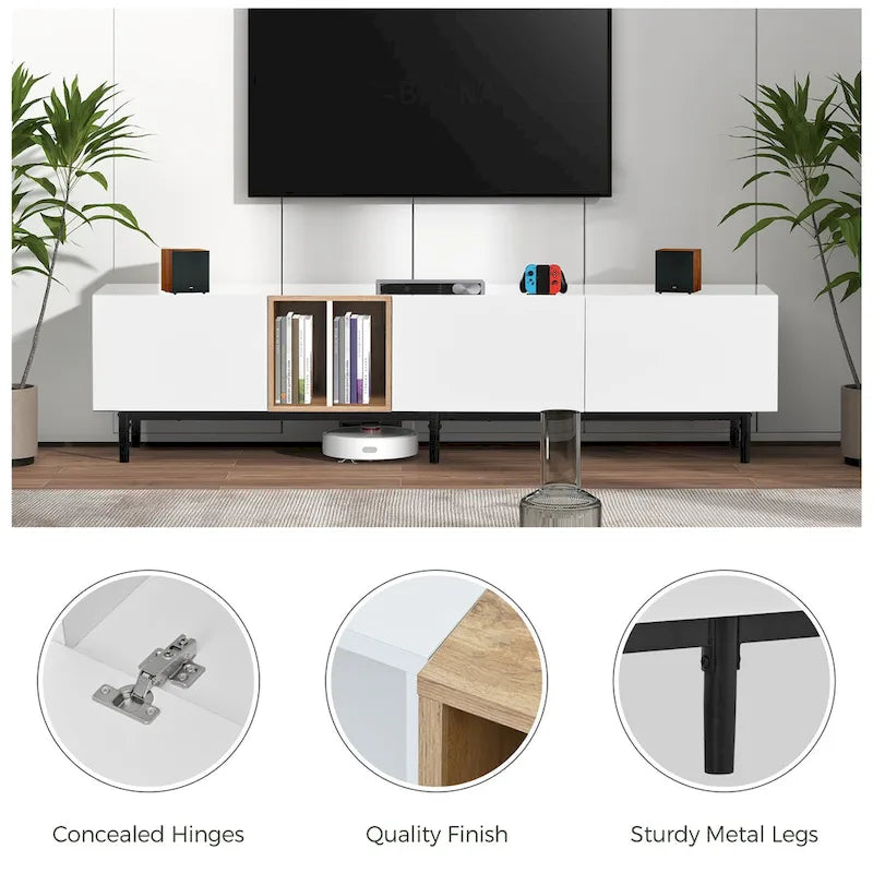 Modern TV Stand for 80 TV with 3 Doors with Large Storage Cabinet