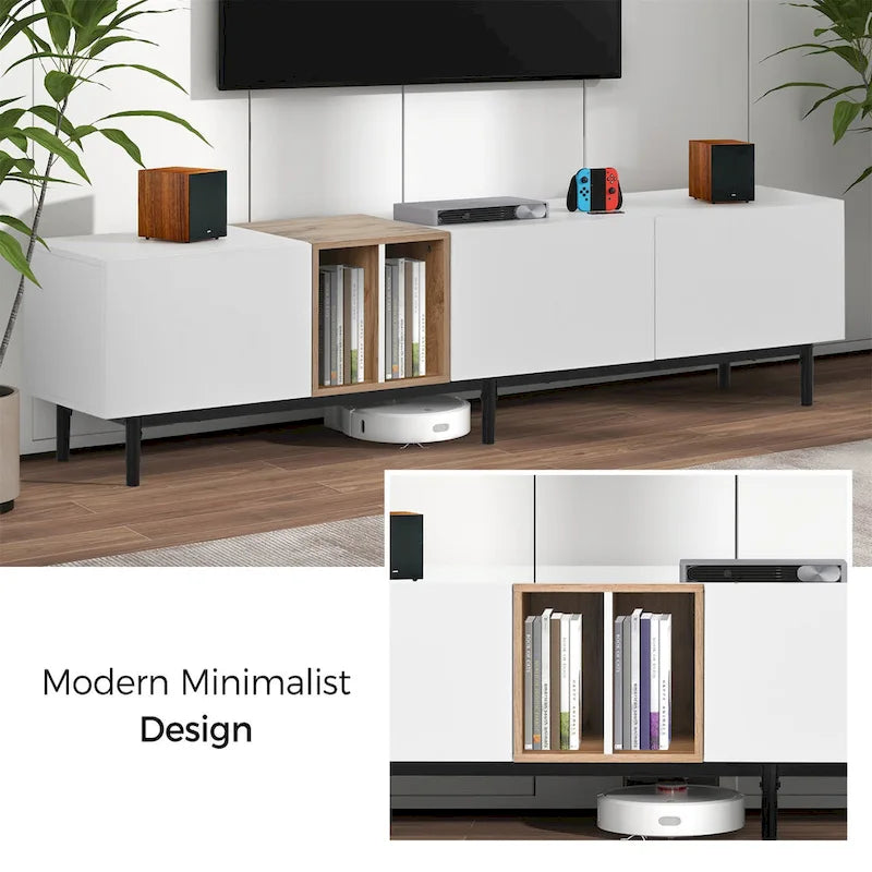 Modern TV Stand for 80 TV with 3 Doors with Large Storage Cabinet