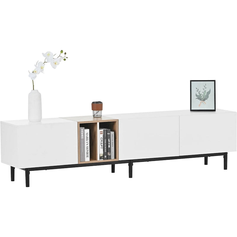 Modern TV Stand for 80 TV with 3 Doors with Large Storage Cabinet