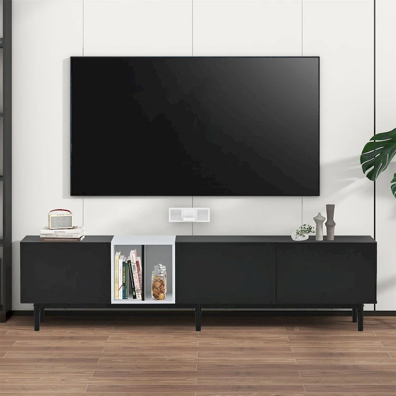 Modern TV Stand for 80 TV with 3 Doors with Large Storage Cabinet