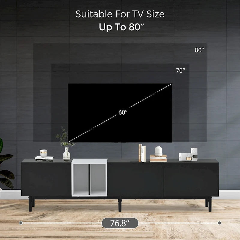 Modern TV Stand for 80 TV with 3 Doors with Large Storage Cabinet