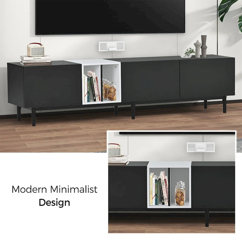 Modern TV Stand for 80 TV with 3 Doors with Large Storage Cabinet