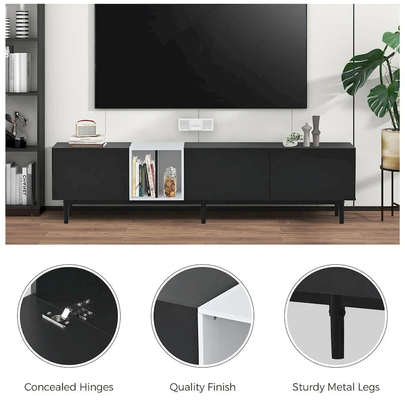 Modern TV Stand for 80 TV with 3 Doors with Large Storage Cabinet