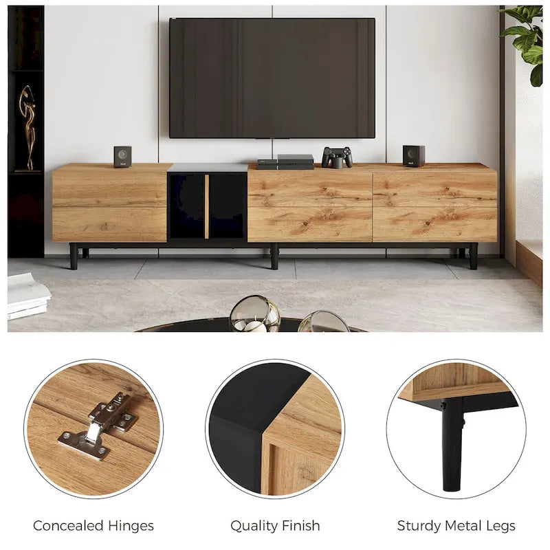 Modern TV Stand for 80 TV with 3 Doors with Large Storage Cabinet
