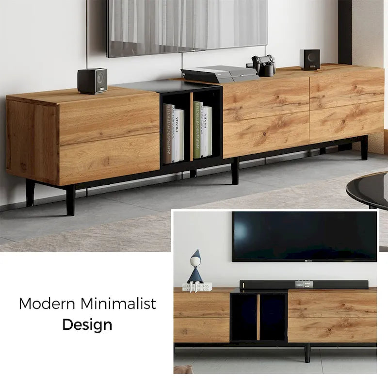 Modern TV Stand for 80 TV with 3 Doors with Large Storage Cabinet