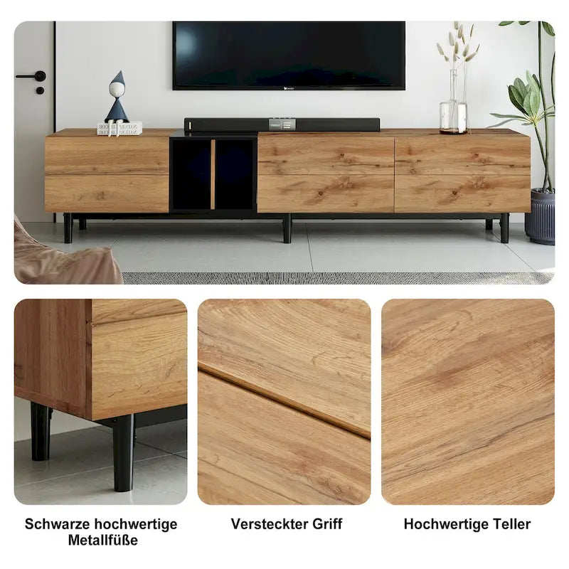 Modern TV Stand for 80 TV with 3 Doors with Large Storage Cabinet