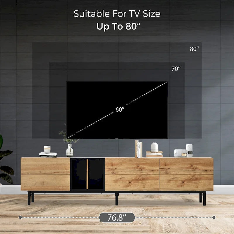 Modern TV Stand for 80 TV with 3 Doors with Large Storage Cabinet