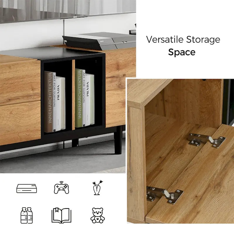 Modern TV Stand for 80 TV with 3 Doors with Large Storage Cabinet