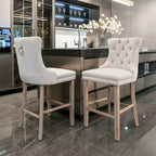 Velvet Upholstered Barstools – Set of 2, Tufted, Nailhead Trim, Solid Wood Frame