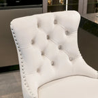 Velvet Upholstered Barstools – Set of 2, Tufted, Nailhead Trim, Solid Wood Frame