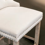 Velvet Upholstered Barstools – Set of 2, Tufted, Nailhead Trim, Solid Wood Frame