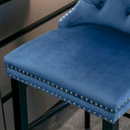 Velvet Upholstered Barstools – Set of 2, Tufted, Nailhead Trim, Solid Wood Frame