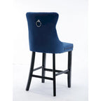 Velvet Upholstered Barstools – Set of 2, Tufted, Nailhead Trim, Solid Wood Frame