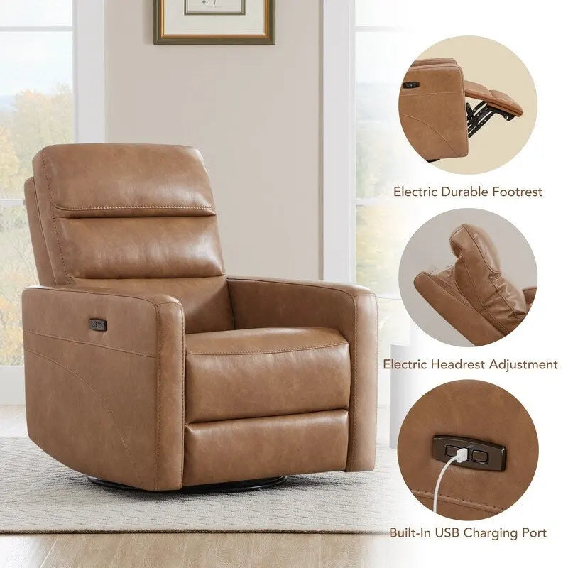 Power Swivel Recliner with Headrest & USB Charging Ports – 270° Swivel