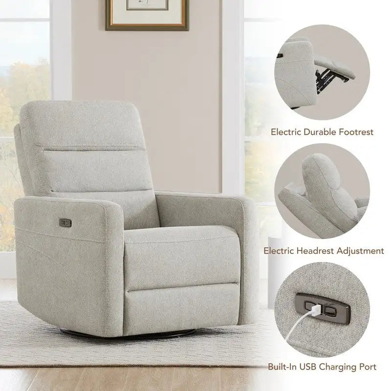 Power Swivel Recliner with Headrest & USB Charging Ports – 270° Swivel